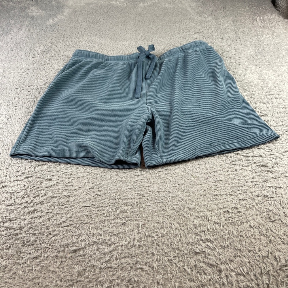 Negative Space Mens XL Ribbed Knit Lounge Shorts Blue Drawstring Elastic Waist